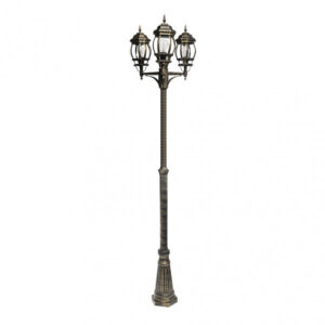 Farola Exterior Aluminio Caelum 3xe27 Neg/oro Ip45 228x55x55 Cm