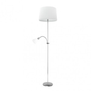 Pie De Salon Rilon 1xe27+1xe14 C/lector Plata  Pantalla Blanca 175,5x40x40 Cm