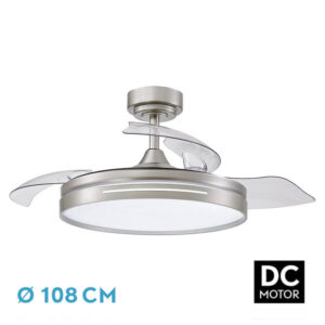Ventilador Dc 72w Micenas Niquel 3asp.transp.108d 6velocidades 7200lm 3colores Remoto,reg.intensidad,memoria Y Temporizador 24