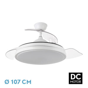 Ventilador Dc Escorpion 59w Blanco 3aspas desplegables 107d 6980lm 3000-4000-6000k Remoto+ Temporizador+ Memoria