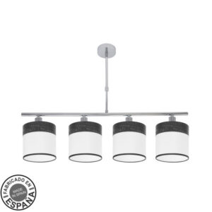 Lampara Cloe 4xe14 Cromo/blanca-madera Negra Regx75x14 cm