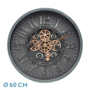 Reloj De Pared Albox Negro 60x60x7cm Engranajes Con Movimiento