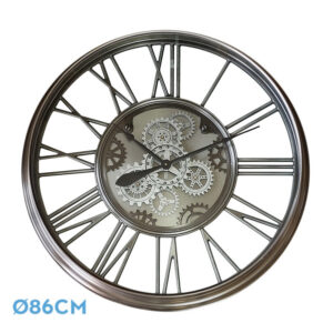 Reloj De Pared Turin Niquel 86x86x8,5cm Engranajes Con Movimiento